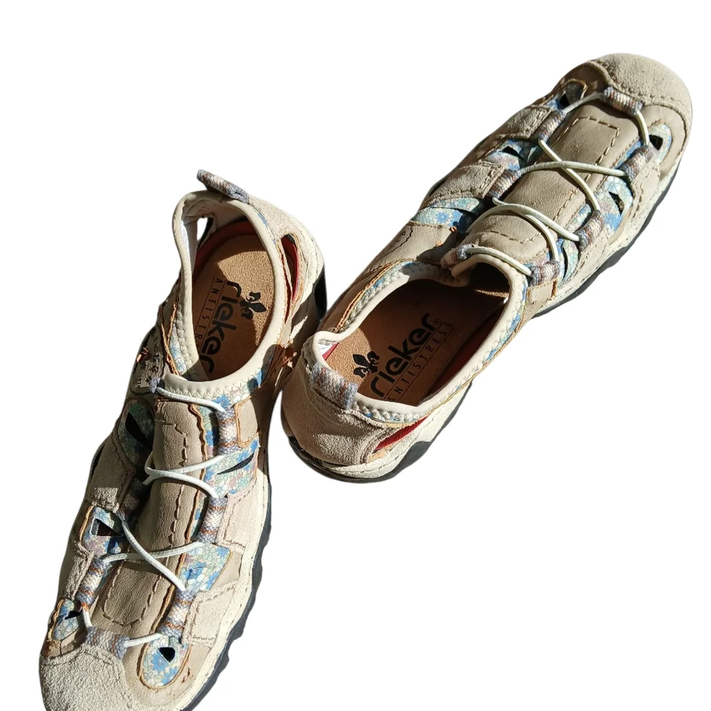 Rieker Men's Size 42 Beige Outdoor Sandals with White Laces